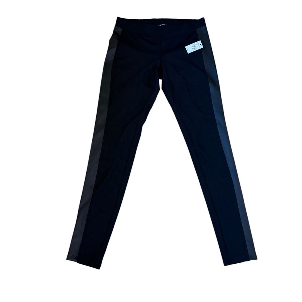 Express Womens Black Faux Leather Tuxedo Stripe Leggings Skinny Pants NWT M